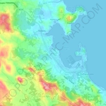 Topografisk kort Gouvia, højde, terræn