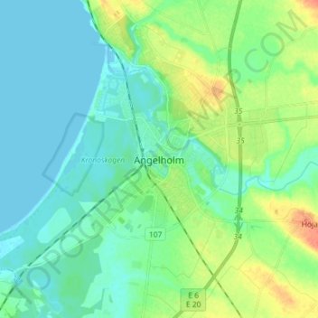 Topografisk kort Ängelholm, højde, terræn