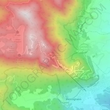 Topografisk kort Montevergine, højde, terræn