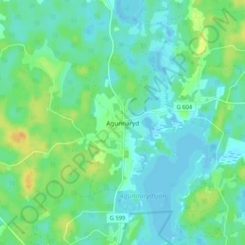 Topografisk kort Agunnaryd, højde, terræn