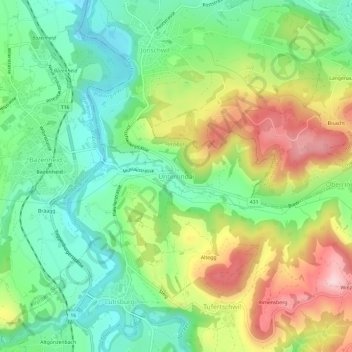 Topografisk kort Unterrindal, højde, terræn