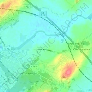 Topografisk kort Hjortsberg, højde, terræn