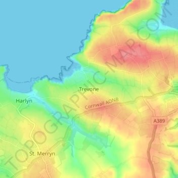Topografisk kort Trevone, højde, terræn