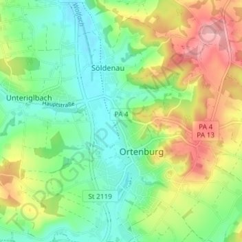 Topografisk kort Kamm, højde, terræn