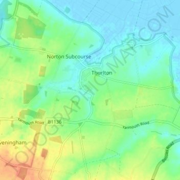 Topografisk kort Thurlton Links, højde, terræn
