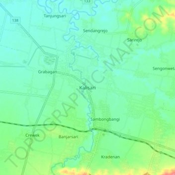 Topografisk kort Kalisari, højde, terræn
