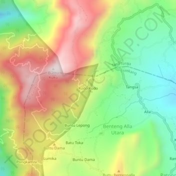 Topografisk kort Rodo Rodo, højde, terræn