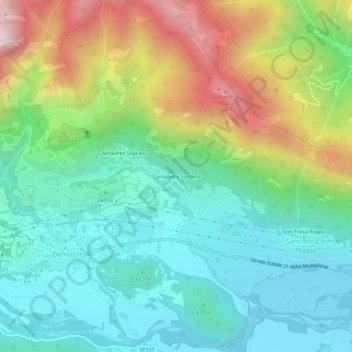 Topografisk kort Cornaletto Sottano, højde, terræn