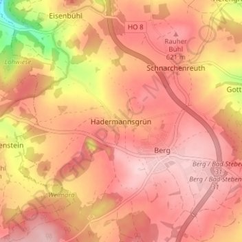 Topografisk kort Hadermannsgrün, højde, terræn