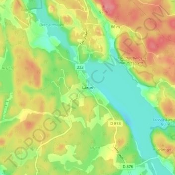 Topografisk kort Laxne, højde, terræn