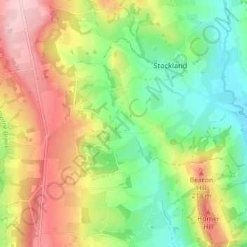Topografisk kort Millhayes, højde, terræn