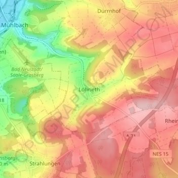 Topografisk kort Löhrieth, højde, terræn