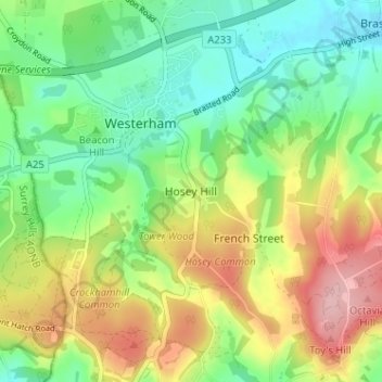 Topografisk kort Hosey Hill, højde, terræn
