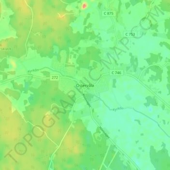 Topografisk kort Östervåla, højde, terræn