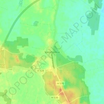 Topografisk kort Vassmolösa, højde, terræn