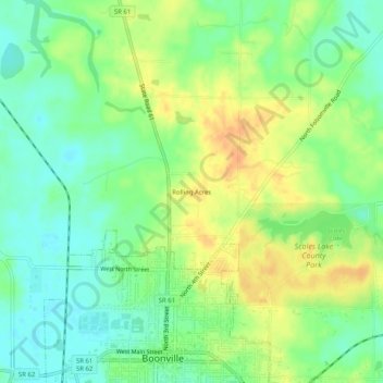 Topografisk kort Rolling Acres, højde, terræn