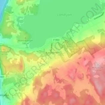 Topografisk kort Kaxholmen, højde, terræn