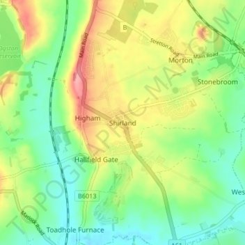 Topografisk kort Shirland, højde, terræn