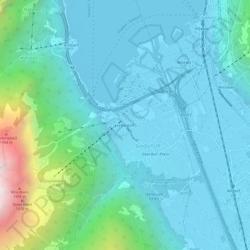 Topografisk kort Unterdorf, højde, terræn