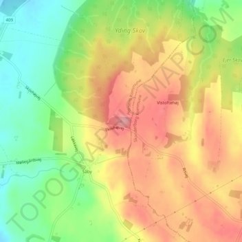 Topografisk kort Yding Skovhøj, højde, terræn