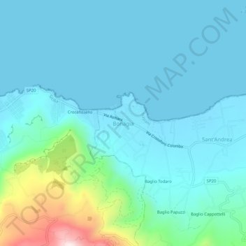 Topografisk kort Bonagia, højde, terræn