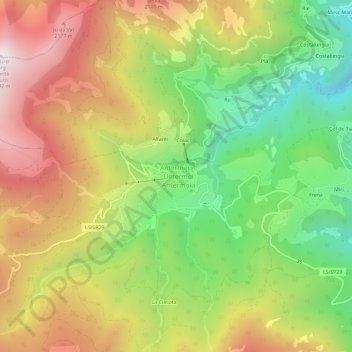 Topografisk kort Antermoia, højde, terræn
