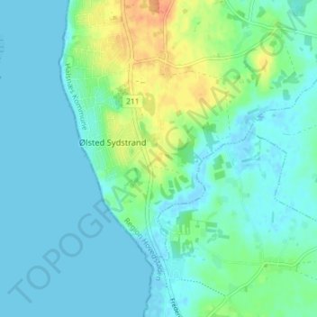 Topografisk kort Elmehøj, højde, terræn