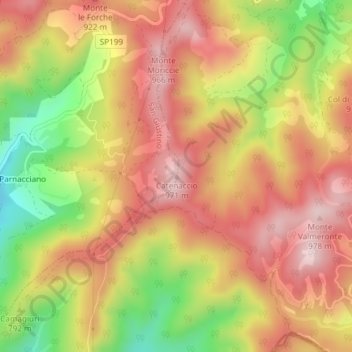 Topografisk kort Catenaccio, højde, terræn