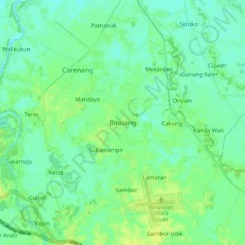 Topografisk kort Binuang, højde, terræn