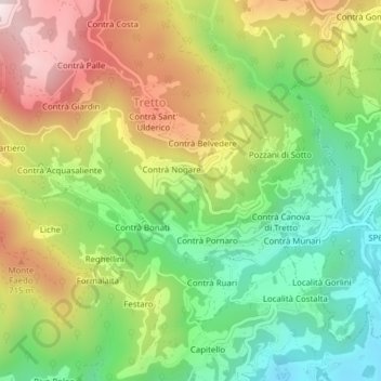 Topografisk kort Contrà Mazzega, højde, terræn