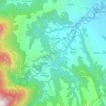 Topografisk kort Margani, højde, terræn