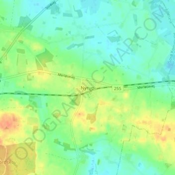 Topografisk kort Nyrup, højde, terræn
