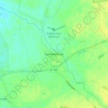 Topografisk kort Kyrkheddinge, højde, terræn