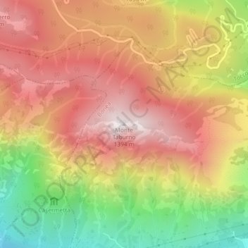 Topografisk kort Monte Taburno, højde, terræn