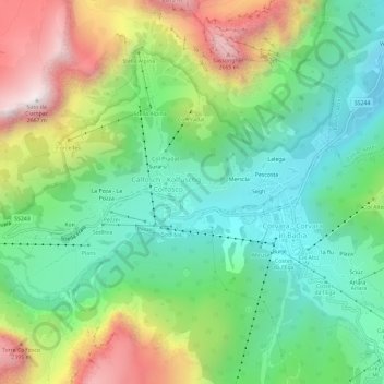 Topografisk kort Sorá, højde, terræn