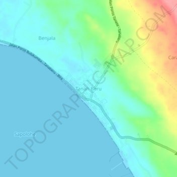 Topografisk kort Tanah Beru, højde, terræn