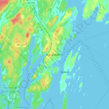 Topografisk kort Nynäshamn, højde, terræn