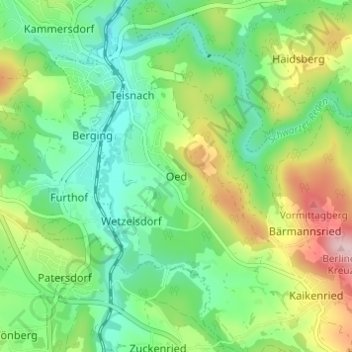 Topografisk kort Oed, højde, terræn