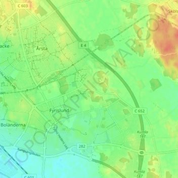 Topografisk kort Slavsta by, højde, terræn