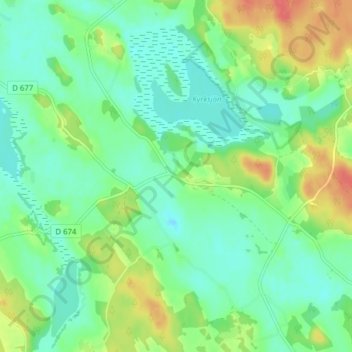 Topografisk kort Flodafors, højde, terræn