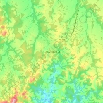 Topografisk kort Tijucas do Sul, højde, terræn