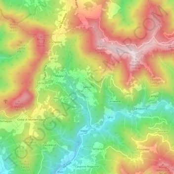 Topografisk kort Nenno, højde, terræn