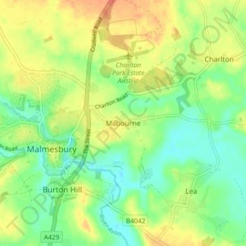 Topografisk kort Milbourne, højde, terræn