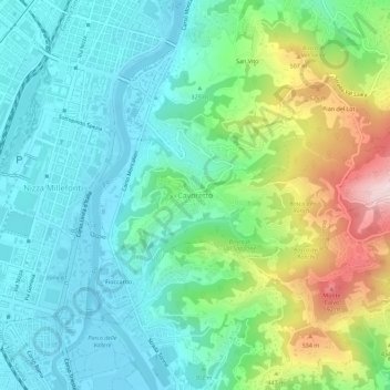 Topografisk kort Cavoretto, højde, terræn