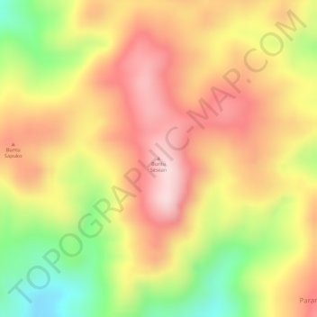Topografisk kort Buntu Sesean, højde, terræn