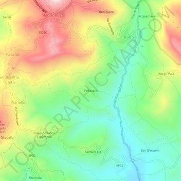 Topografisk kort Pellizzara, højde, terræn
