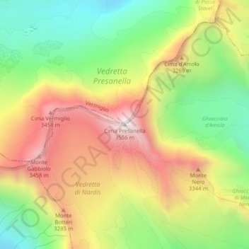 Topografisk kort Cima Presanella, højde, terræn