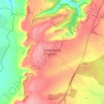 Topografisk kort Hawkesbury Upton, højde, terræn
