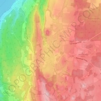 Topografisk kort Erling, højde, terræn