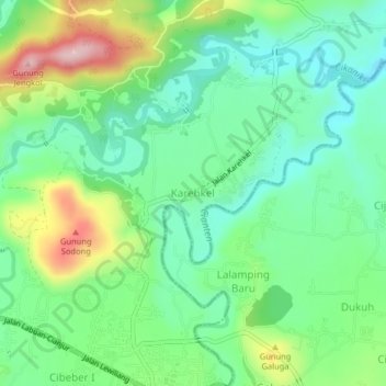 Topografisk kort Karehkel, højde, terræn